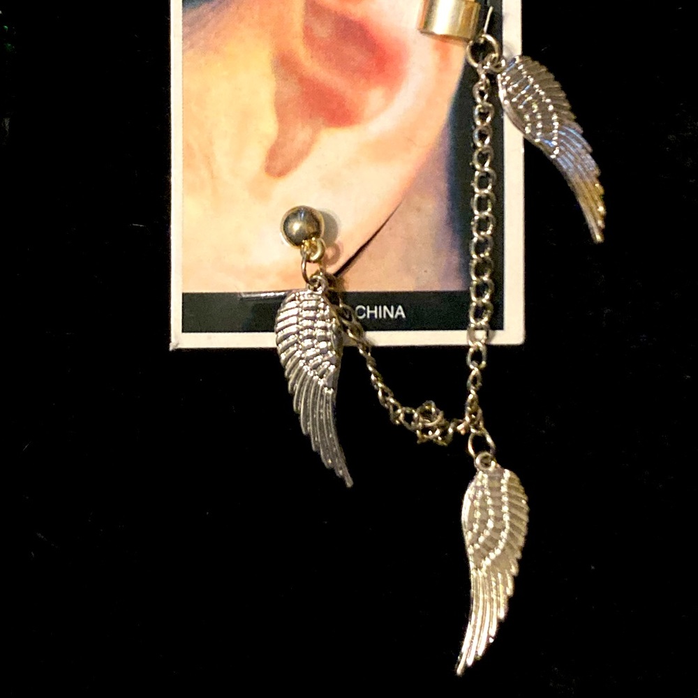 5for15 New angel wing silver toned earring with cuff extension